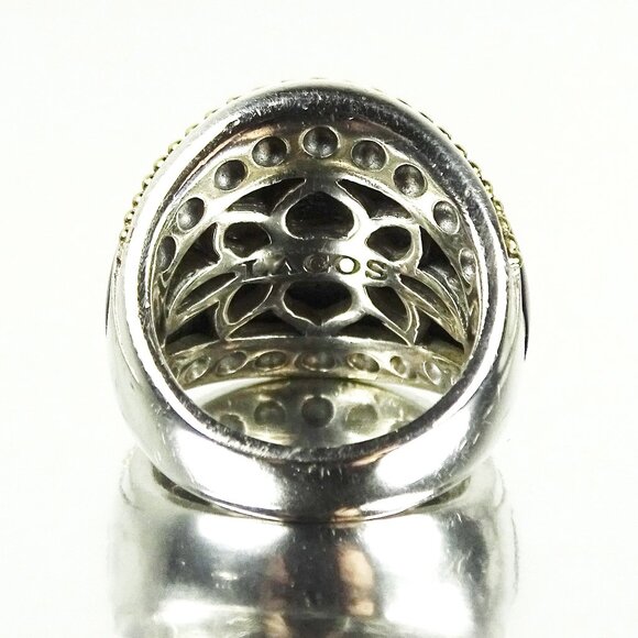 LAGOS Sterling Silver 18K Gold Onyx Cabochon Cocktail Ring Size 6 - Picture 5 of 10
